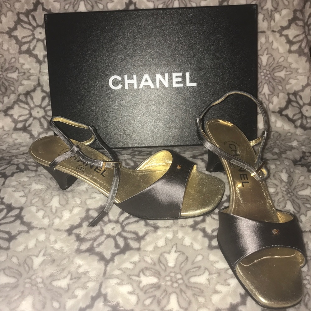 Chanel Vintage Metallic Heel Sandals Sz 37